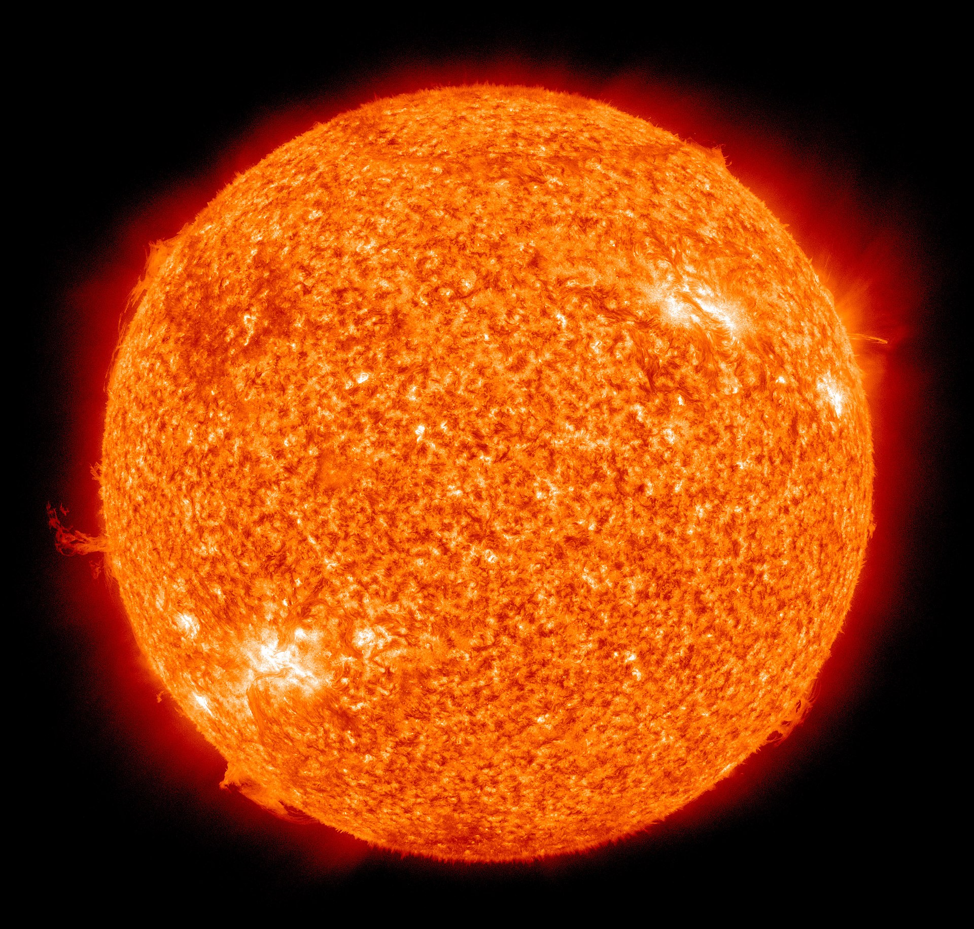 The Sun photographed at 304 angstroms by the Atmospheric Imaging Assembly (AIA 304) of NASA's Solar Dynamics Observatory