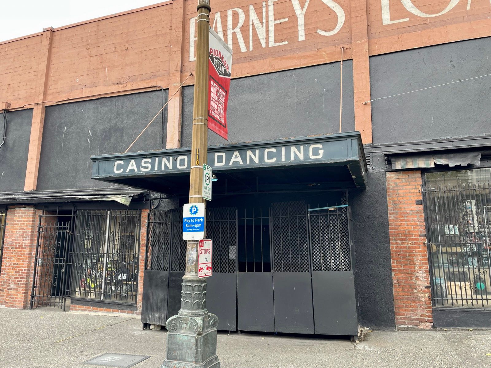 Awning of a historic night club with text reading "Casino Dancing"