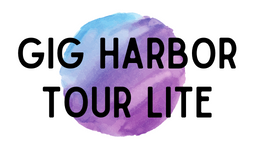 Gig Harbor Tour Lite logo with text over blue and purple watercolor circle
