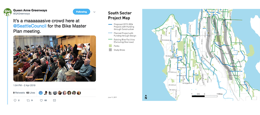 Tweet from the Bike Master Plan Meeting at Seattle City Council and the resulting South Sector Bike Master Plan